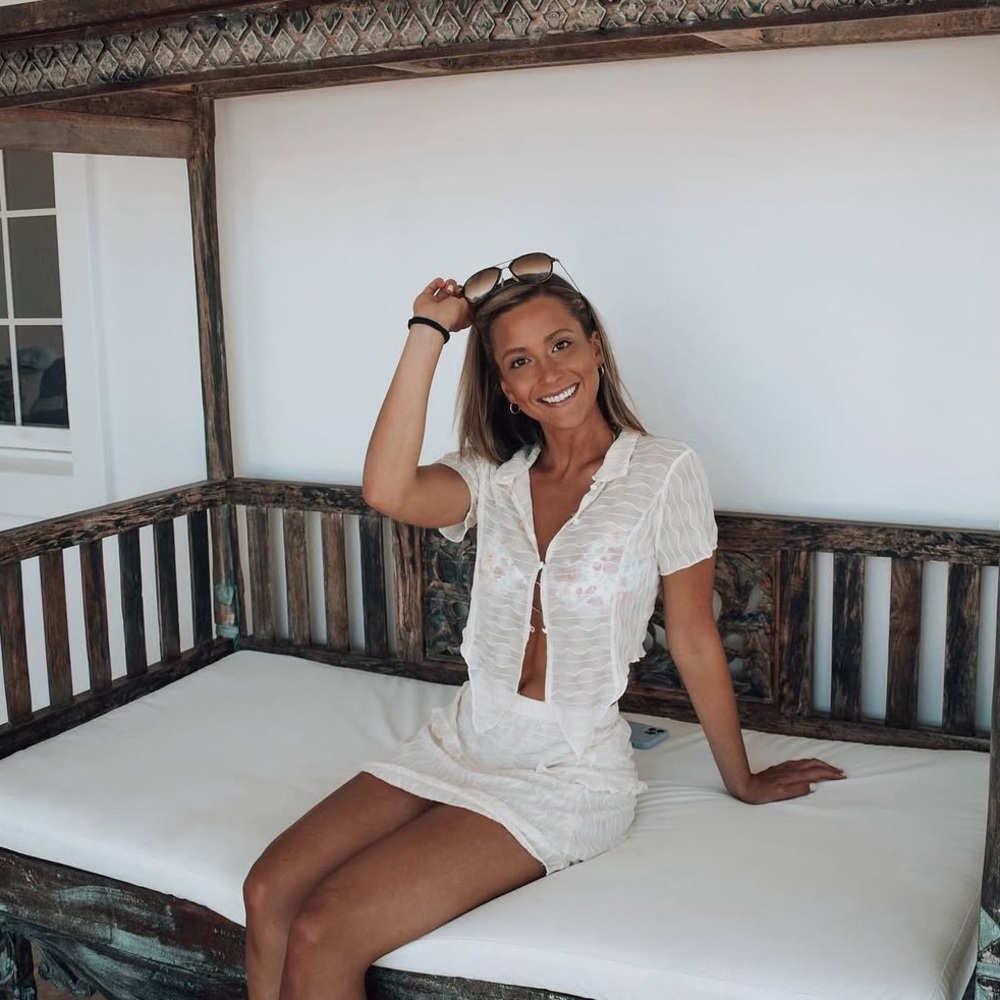 White Sheer Button-Up Top and Skirt Set